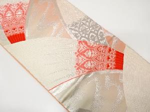 流水に扇・唐草模様織り出し　袋帯